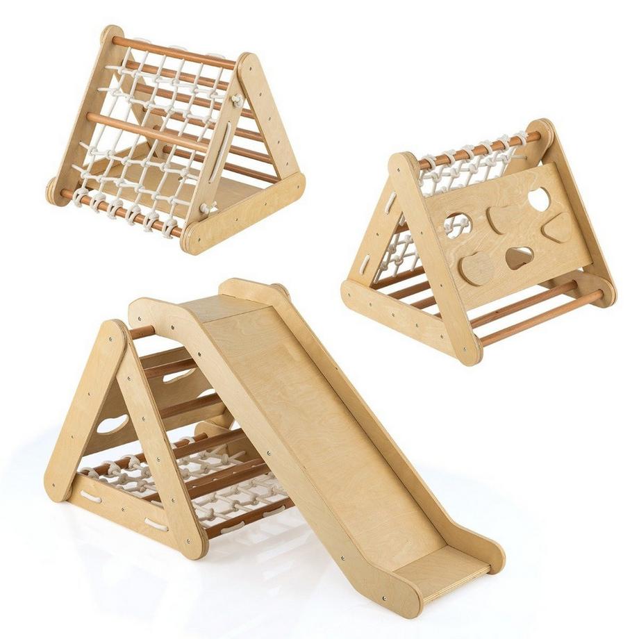 Northix  Kletterspielzeug für Kleinkinder Dreieckiges 4-in-1 Klettergerüst mit Rampe Natur 