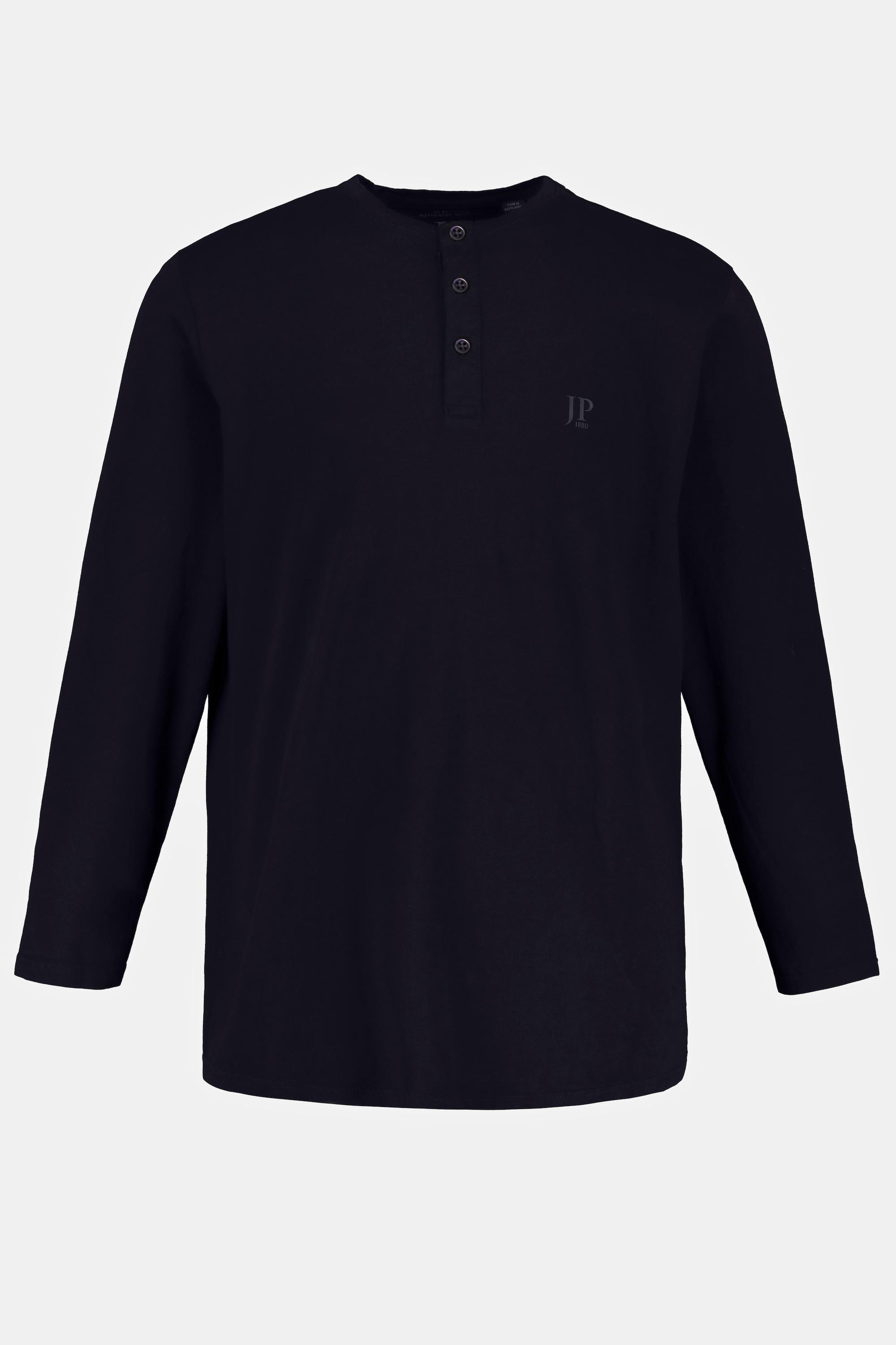 JP1880  T-shirt JP 1880 Henley Basic, manches longues et patte de boutonnage marine foncé 