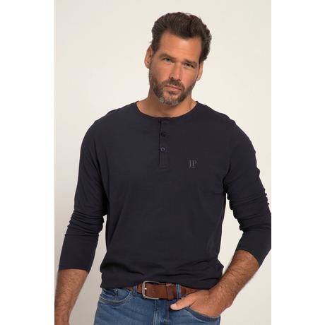 JP1880  T-shirt JP 1880 Henley Basic, manches longues et patte de boutonnage marine foncé 