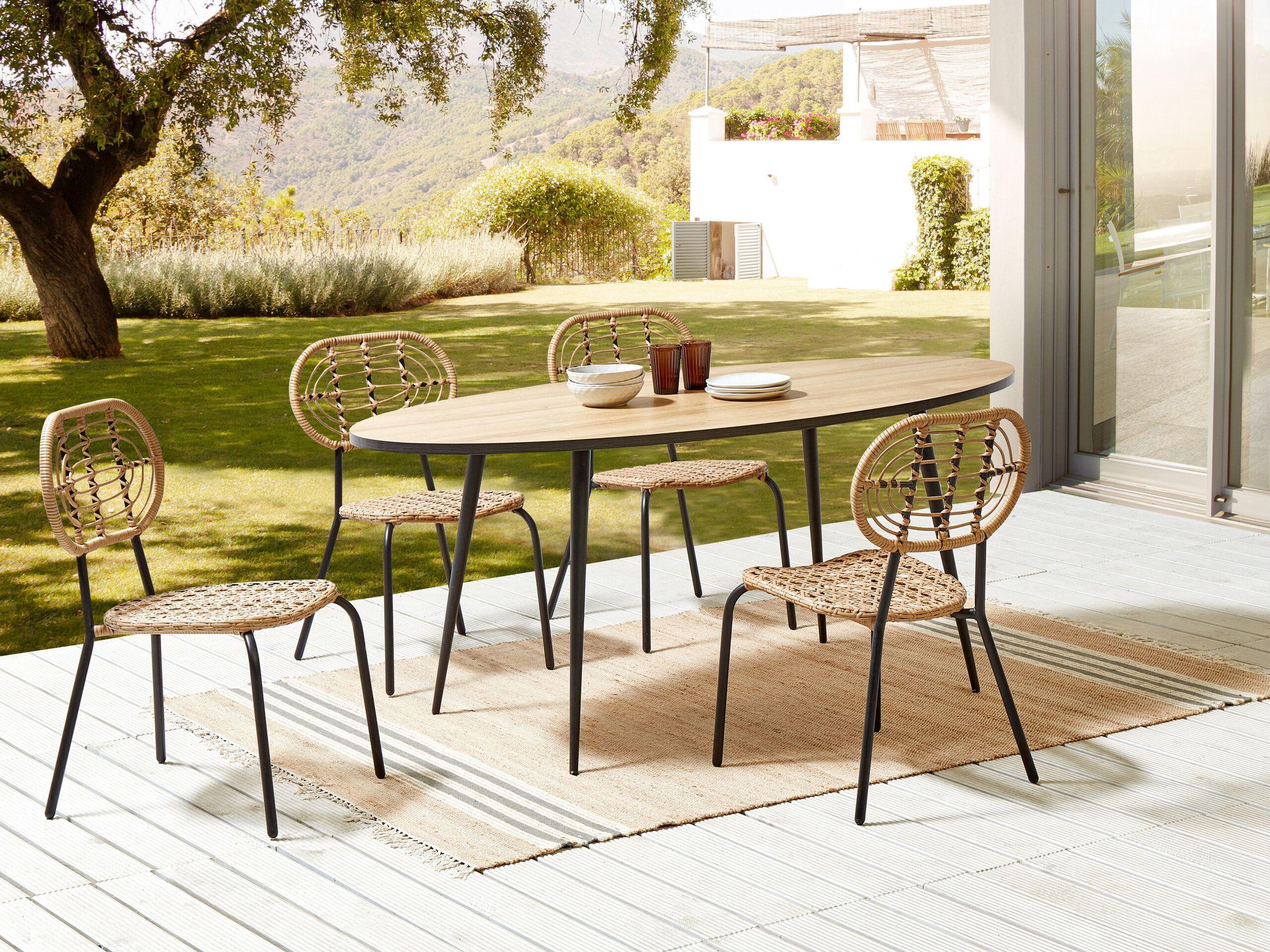 Beliani Lot de 4 chaises de jardin en Polyrotin Boho PRATELLO  