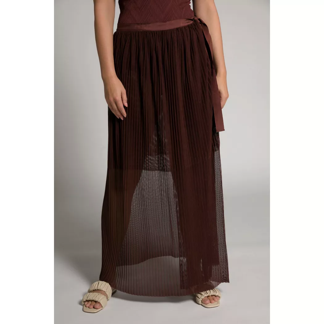 Ulla Popken - Wickelrock, Druckknöpfe, transparent, plissierter Mesh, für Damen, Braun, Größe 50-56