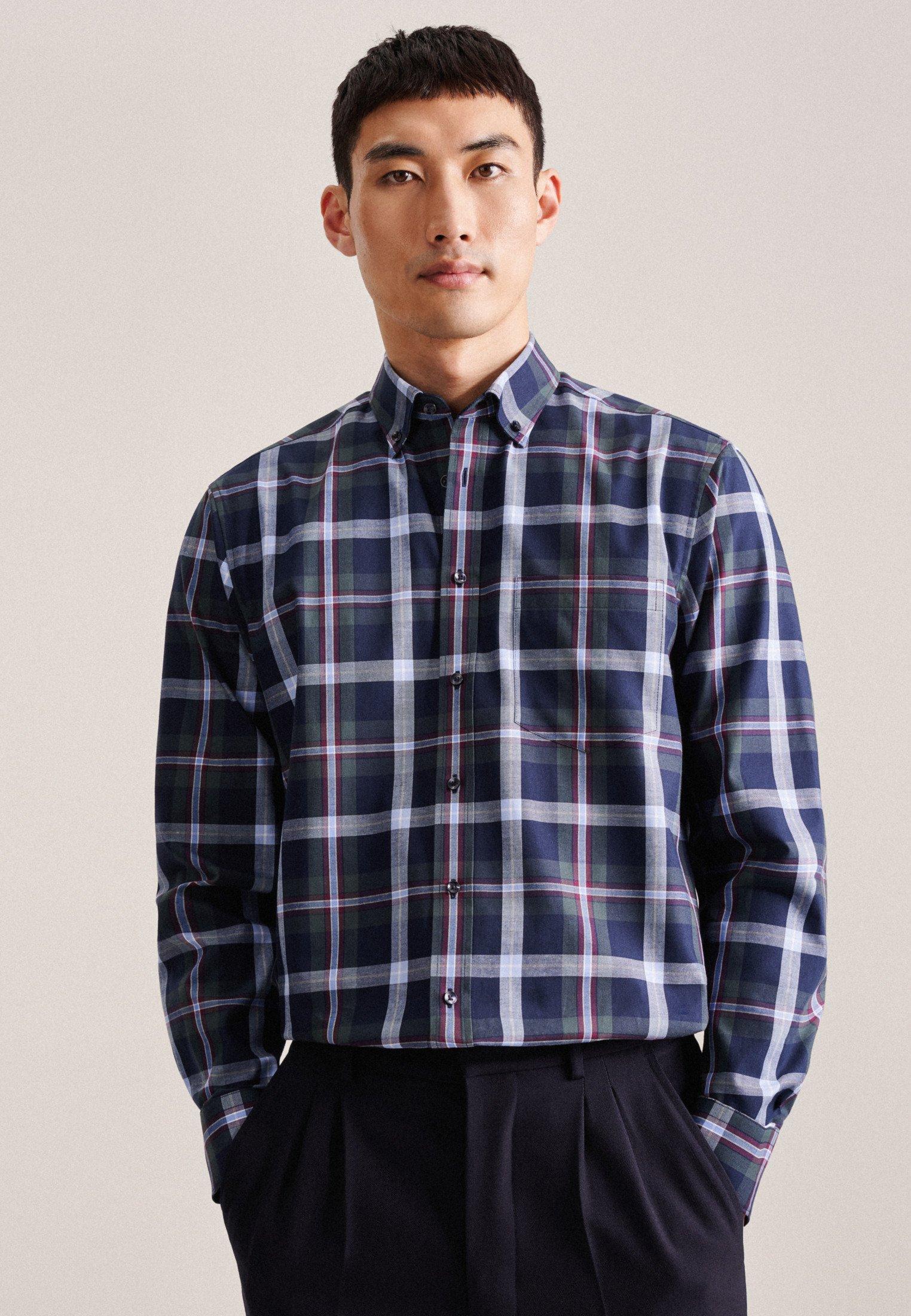 Image of Flanellhemd Regular Fit Langarm Karo Herren Blau 40