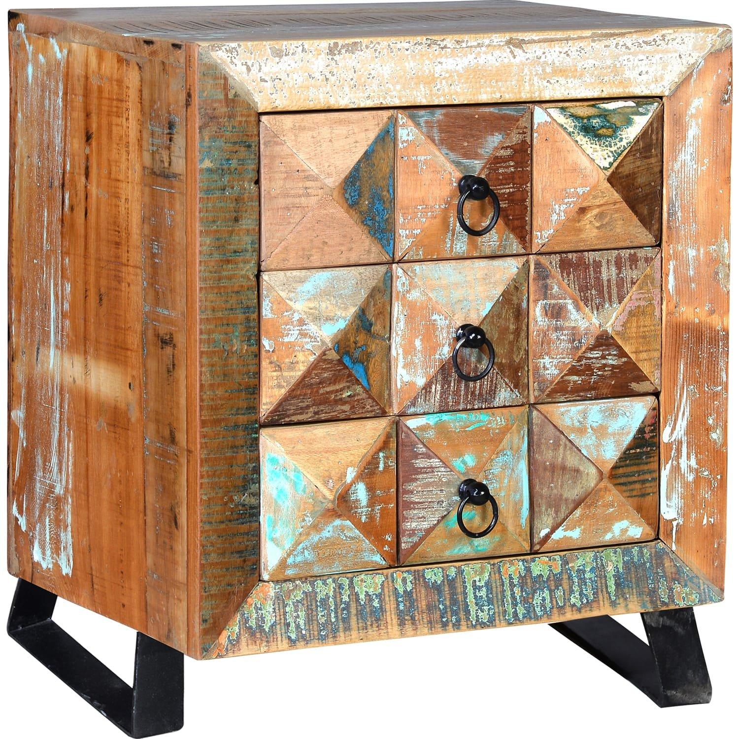 mutoni Table de chevet Diamond bois recyclé multicolore  