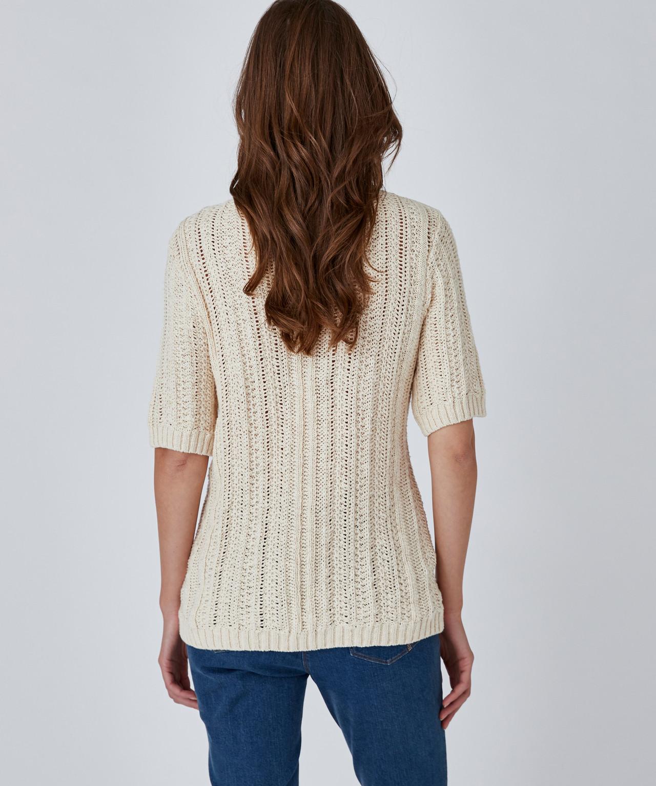 Damart  Pull effet crochet fil ruban effet crochet, plastron fantaisie féminin, col rond. 