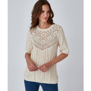 Damart  Pull effet crochet fil ruban effet crochet, plastron fantaisie féminin, col rond. 