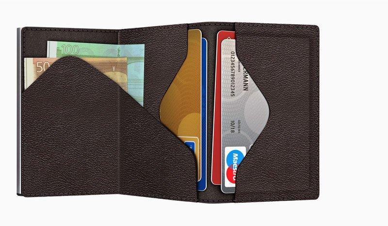 AVIATOR Wallet CLICK & slide Sleek Nappa marron, argent  