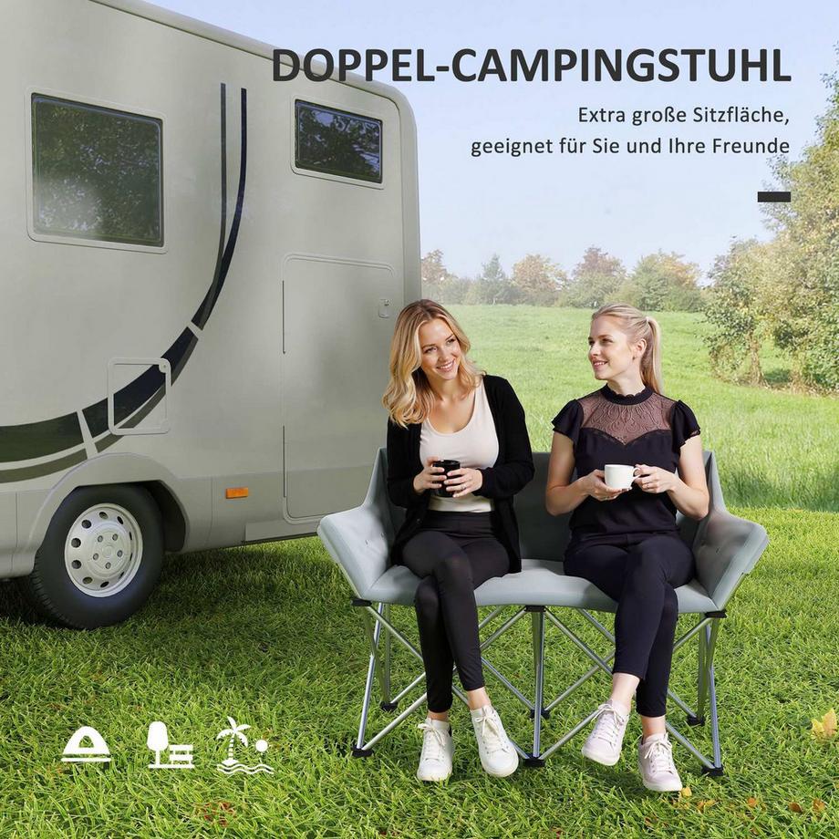 Northio  Faltstuhl 2 Sitzer faltbar Campingstuhl mit Armlehnen Seitentasche Outdoor Klappstuhl bis 240kg belastbar leicht gepolstert Angelstuhl Gartenstuhl für Garten Camping Strand Aosom 