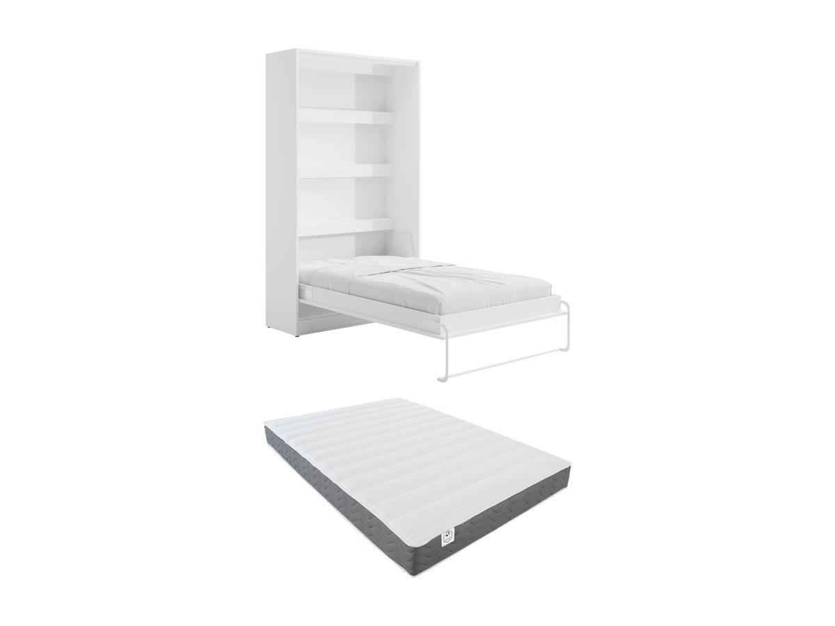 Vente-unique Letto estraibile 120 x 200 cm Apertura verticale manuale Con LED Bianco + Materasso - RAPILI  