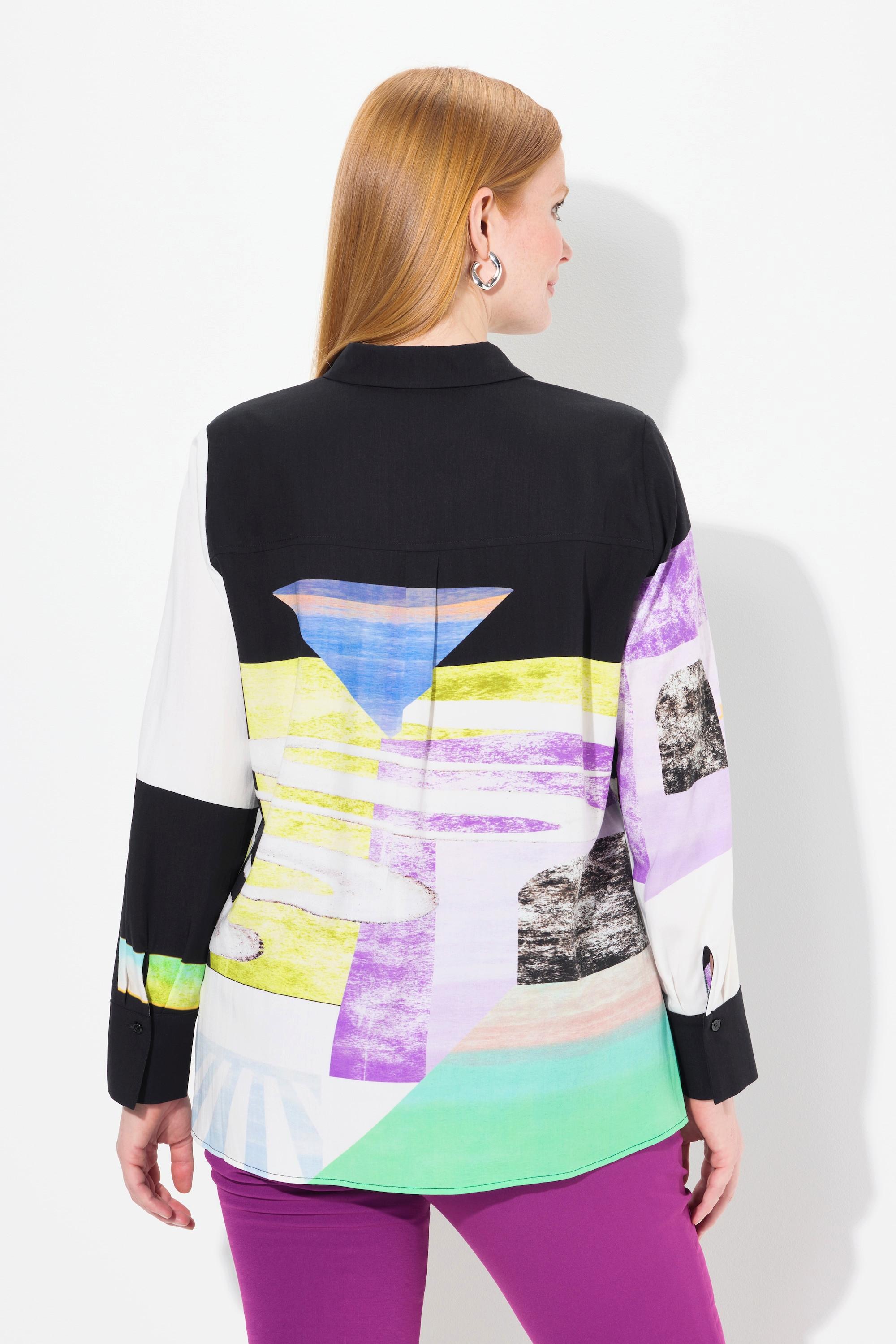 Ulla Popken Lyocell Blusa Maniche Lunghe Design Patch  