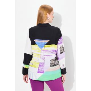 Ulla Popken  Blusa di lyocell con design patchwork, colletto da camicia e maniche lunghe 