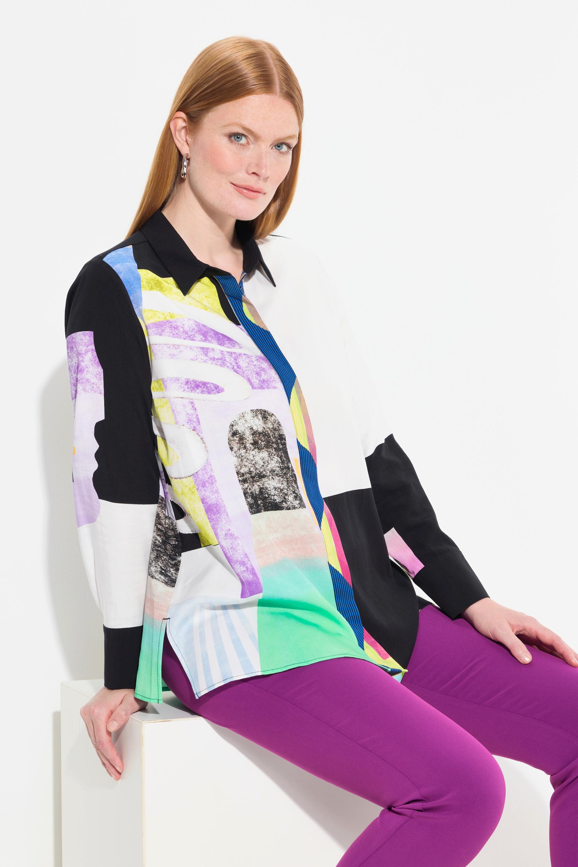 Ulla Popken Lyocell Blusa Maniche Lunghe Design Patch  