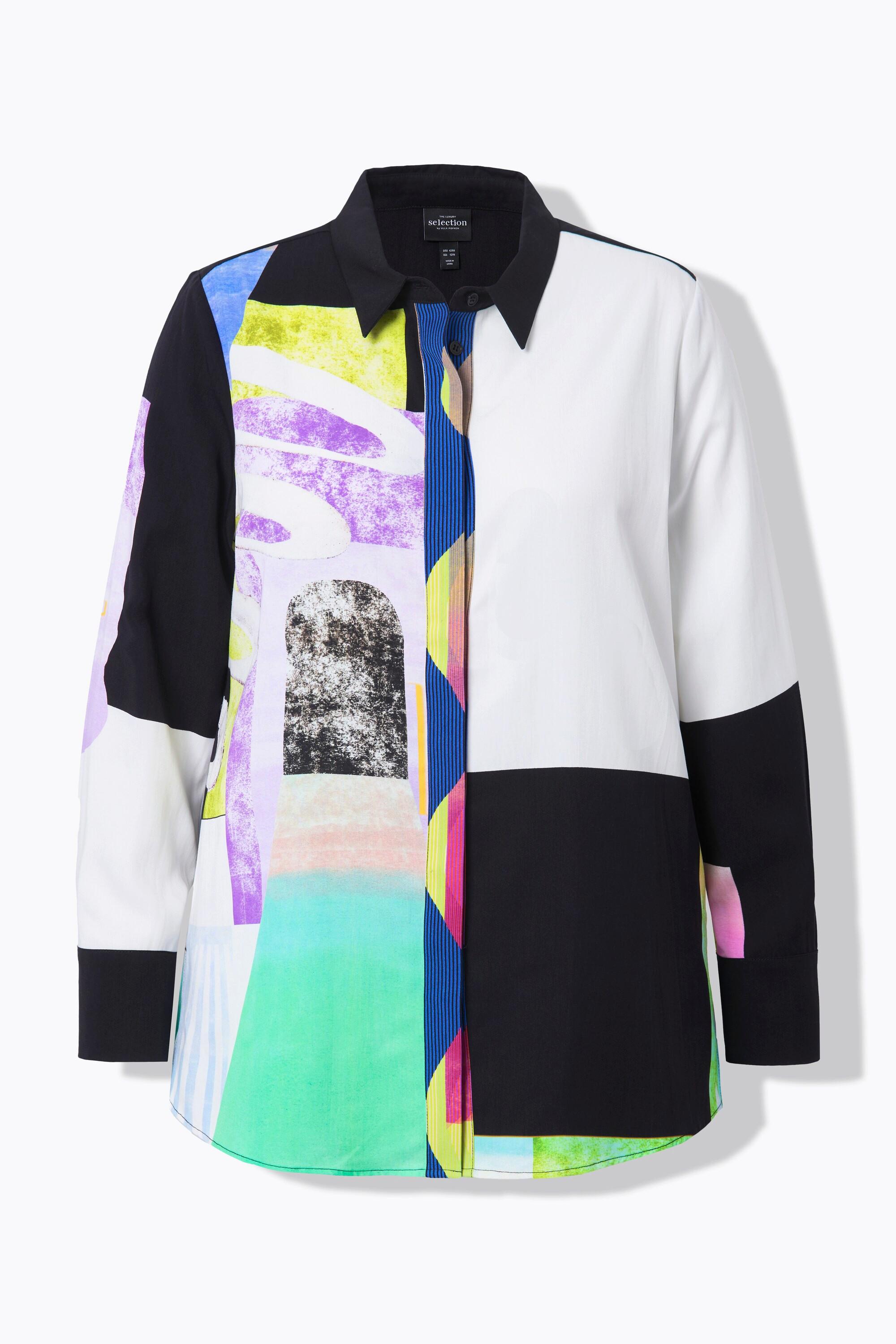 Ulla Popken Lyocell Blusa Maniche Lunghe Design Patch  