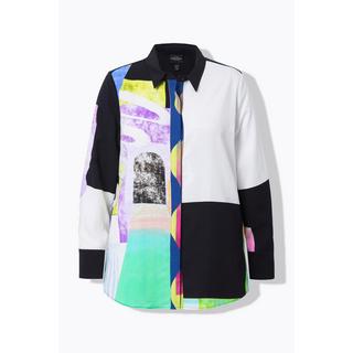 Ulla Popken Lyocell Blusa Maniche Lunghe Design Patch  