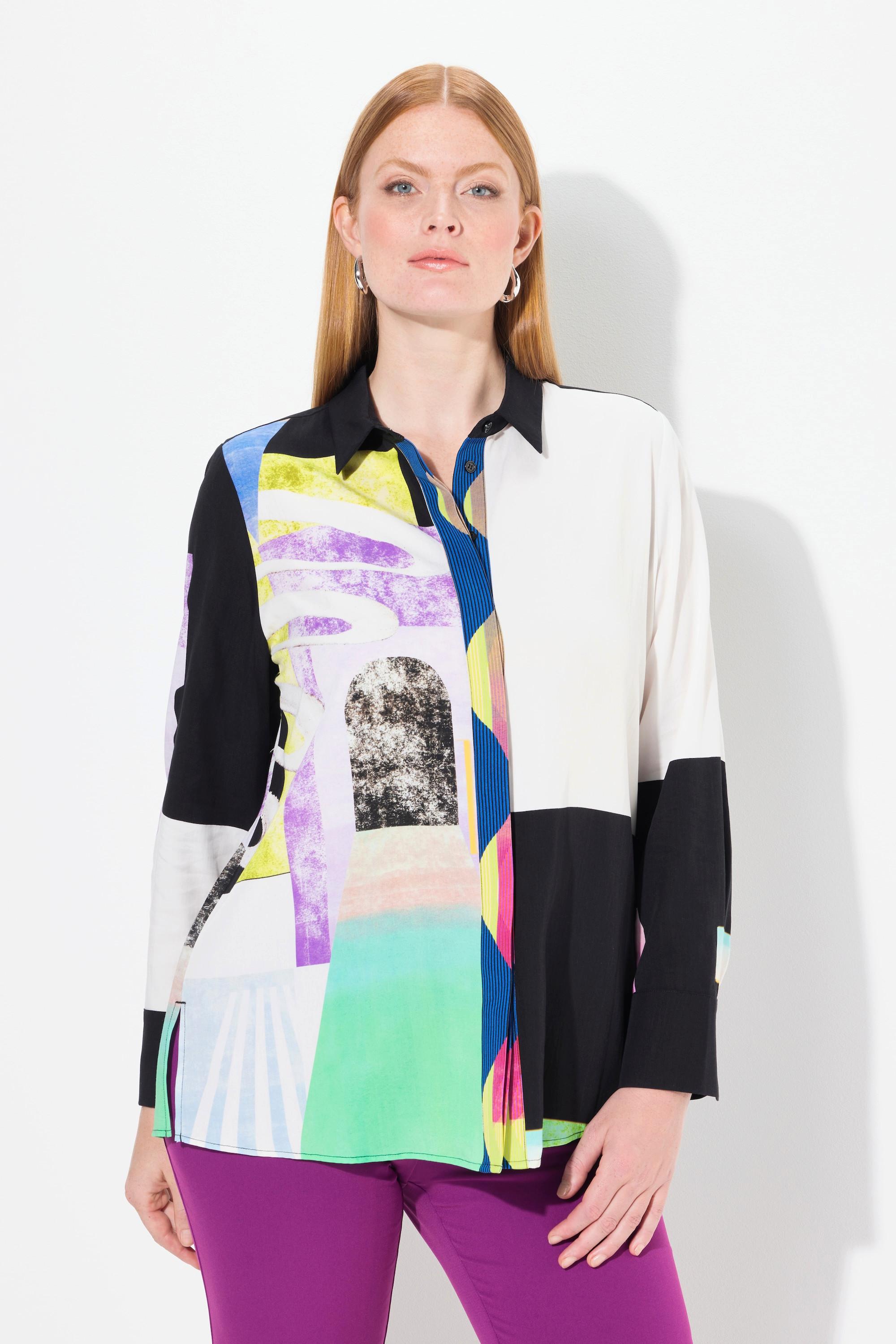 Ulla Popken Lyocell Blusa Maniche Lunghe Design Patch  