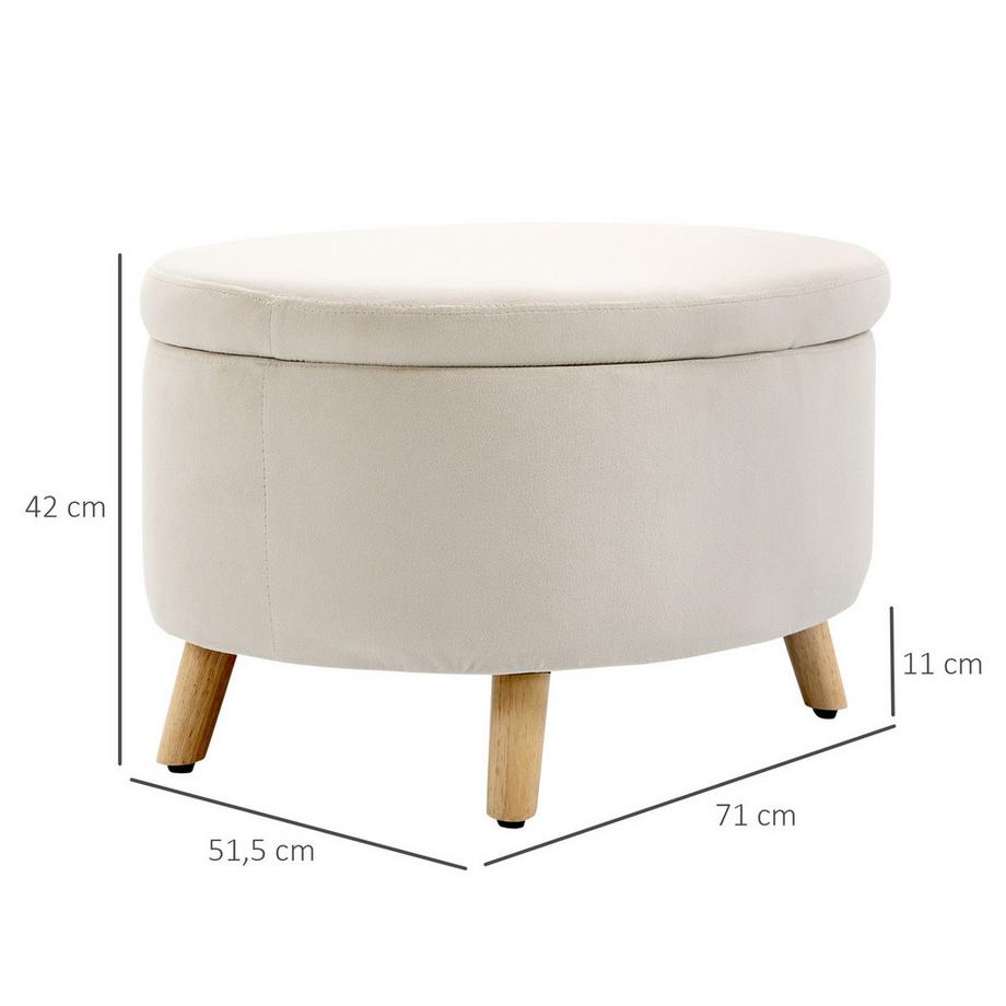 Northio Banc avec espace de rangement, banc ovale rembourré avec couvercle, banc de lit aspect velours, pour couloir, chambre, salon, pieds en bois 71 x 51,5 x 42 cm beige  