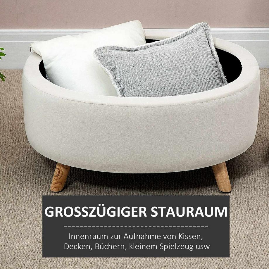 Northio Banc avec espace de rangement, banc ovale rembourré avec couvercle, banc de lit aspect velours, pour couloir, chambre, salon, pieds en bois 71 x 51,5 x 42 cm beige  