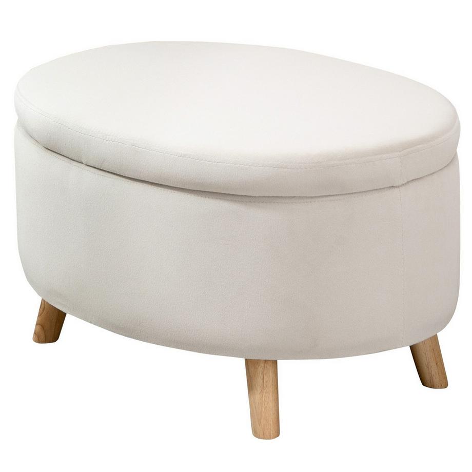 Northio Banc avec espace de rangement, banc ovale rembourré avec couvercle, banc de lit aspect velours, pour couloir, chambre, salon, pieds en bois 71 x 51,5 x 42 cm beige  