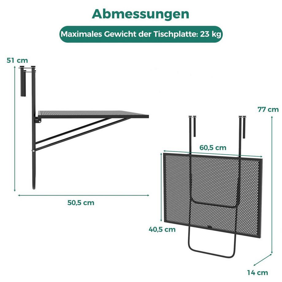 Northix Table suspendue pliante pour balcon  
