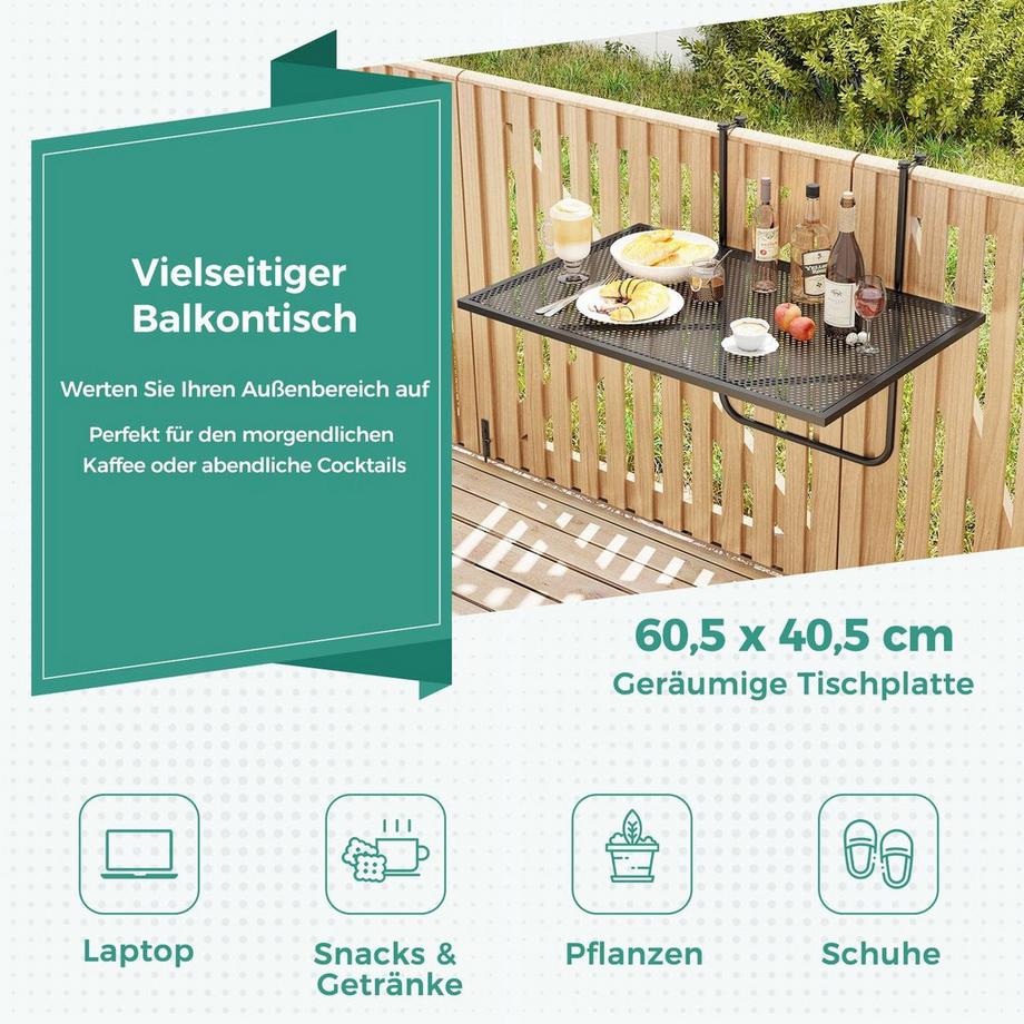 Northix Table suspendue pliante pour balcon  