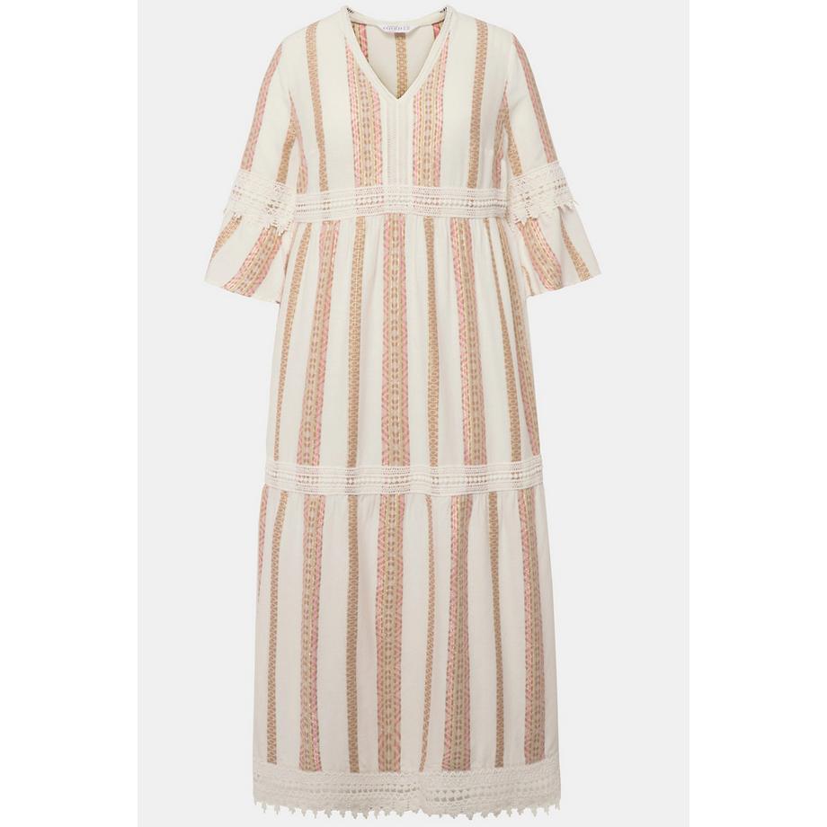 Studio Untold Maxikleid Goldstreifen Spitze V-Ausschnitt 3/4 Ärmel  