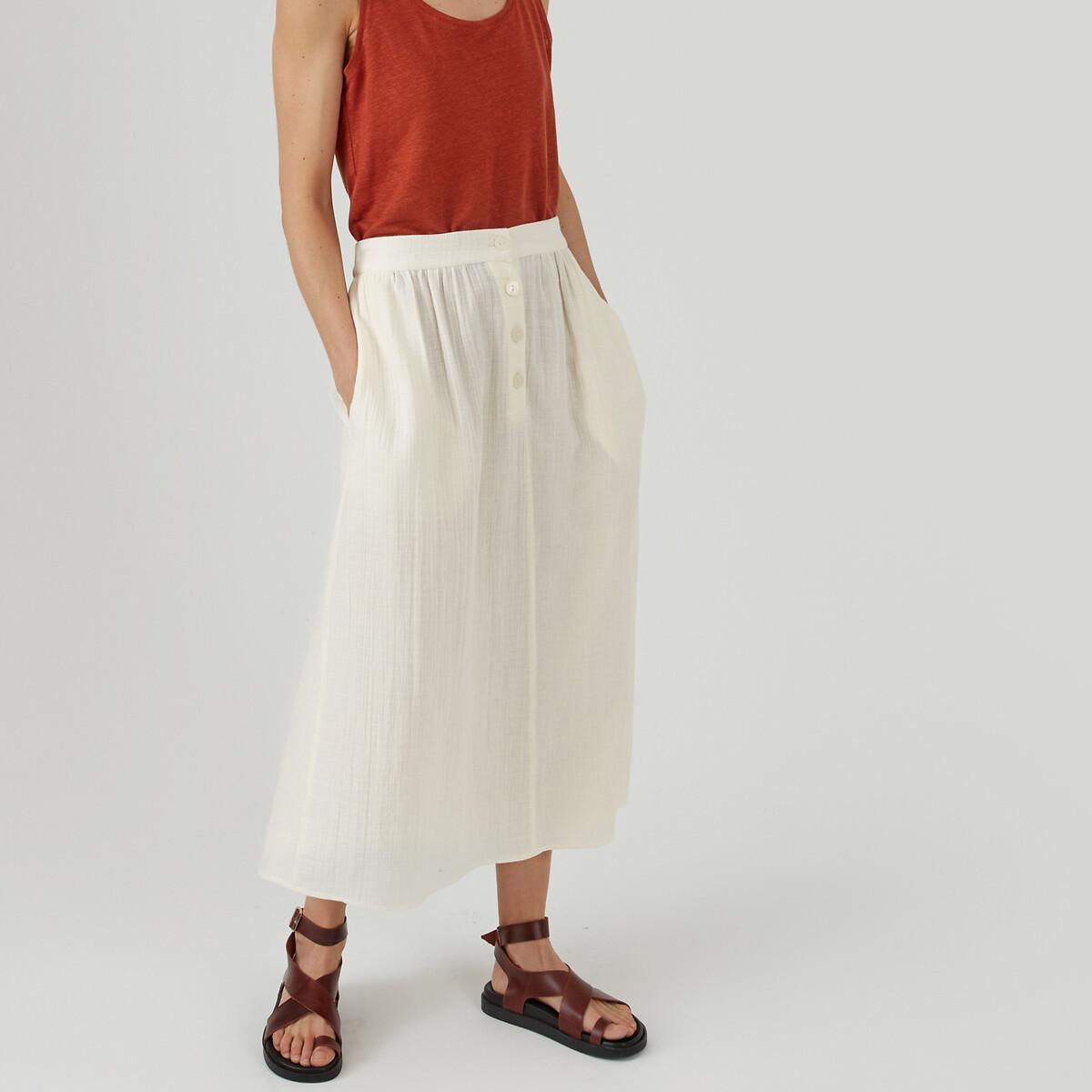 Image of Weiter Midirock Aus Baumwoll-musselin Damen Weiss 40