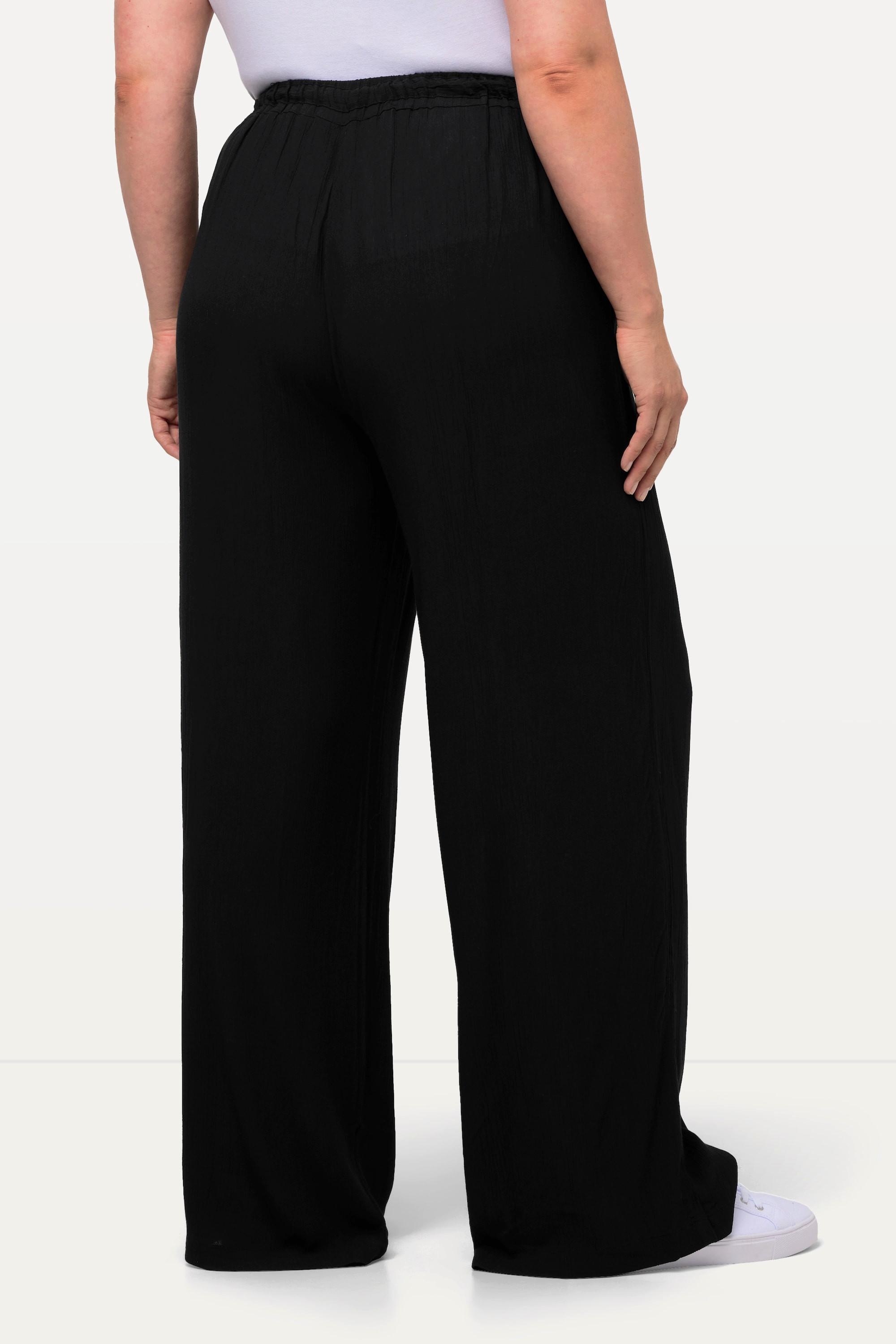 Ulla Popken  Pantalon Rose en viscose. Jambe large, taille élastique et cordon de serrage 