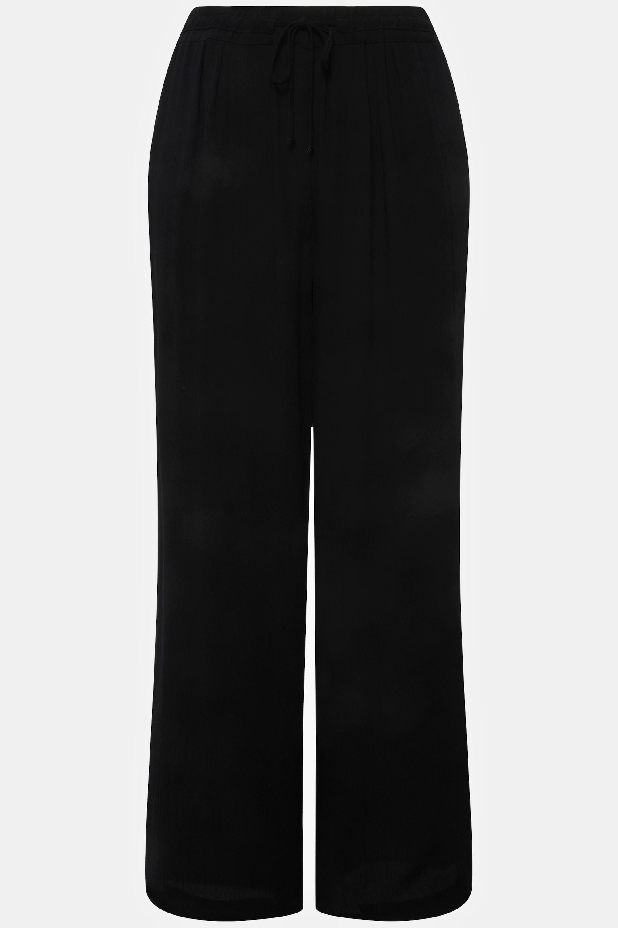 Ulla Popken  Pantalon Rose en viscose. Jambe large, taille élastique et cordon de serrage 