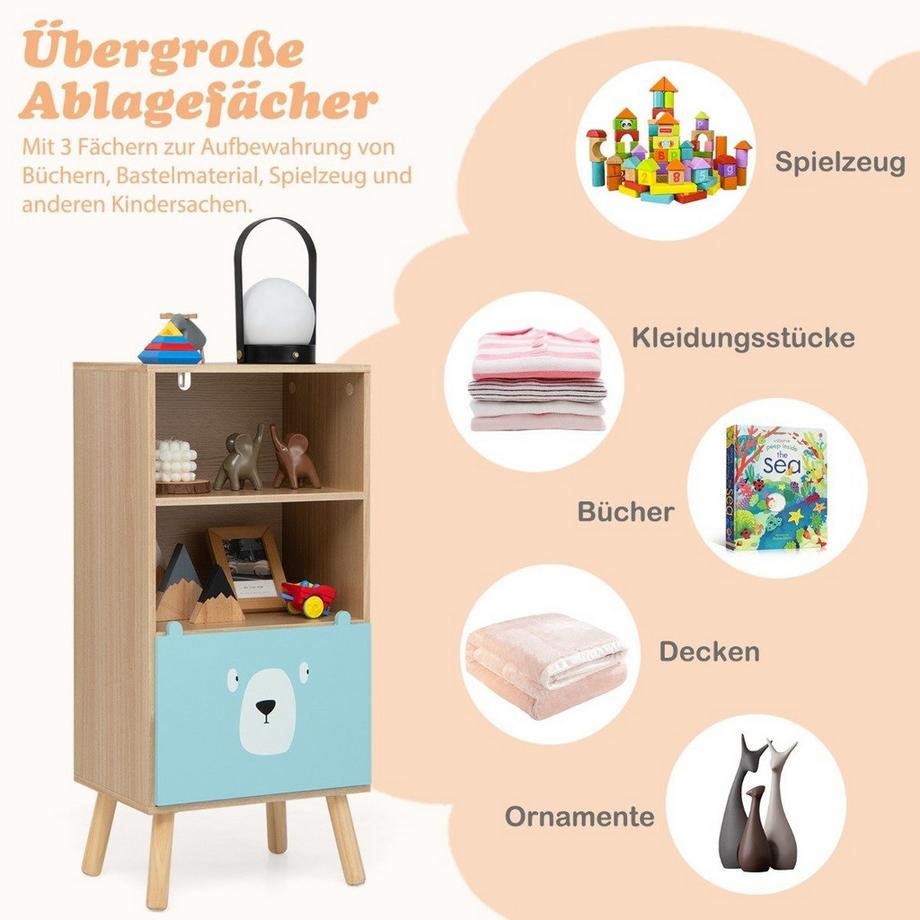 Northix Kinder Bücherregal mit 3 Ebenen & Schublade & 2 Offenen Fächer Spielzeugregal Kinderregal Blau  