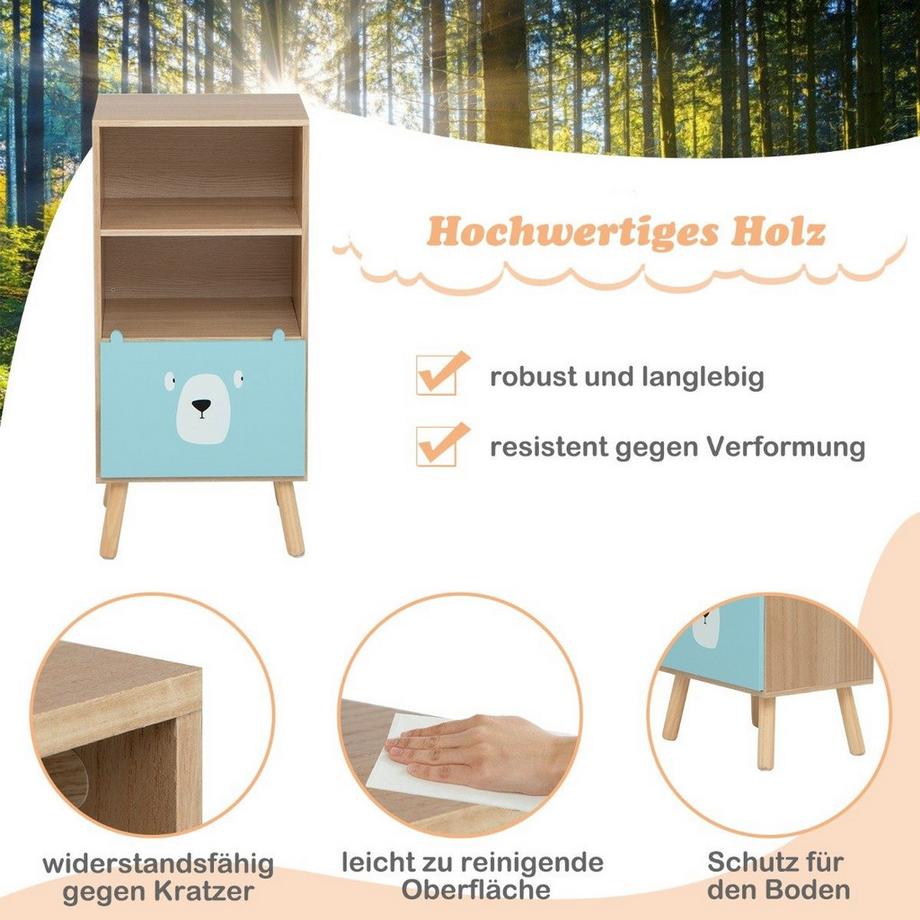 Northix Kinder Bücherregal mit 3 Ebenen & Schublade & 2 Offenen Fächer Spielzeugregal Kinderregal Blau  