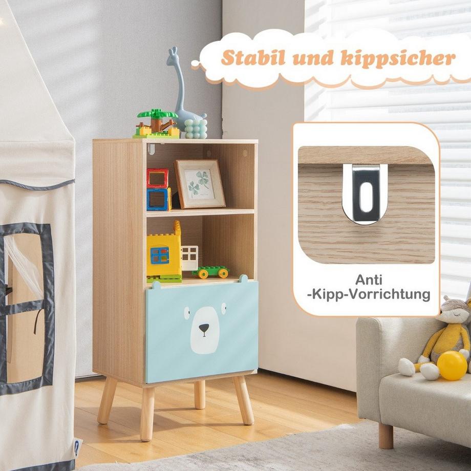 Northix Kinder Bücherregal mit 3 Ebenen & Schublade & 2 Offenen Fächer Spielzeugregal Kinderregal Blau  