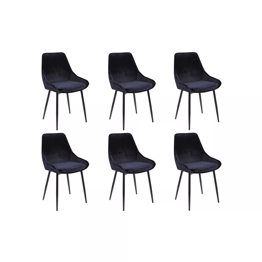 Vente-unique - Lot de 6 chaises Velours métal MASURIE, One Size, Noir