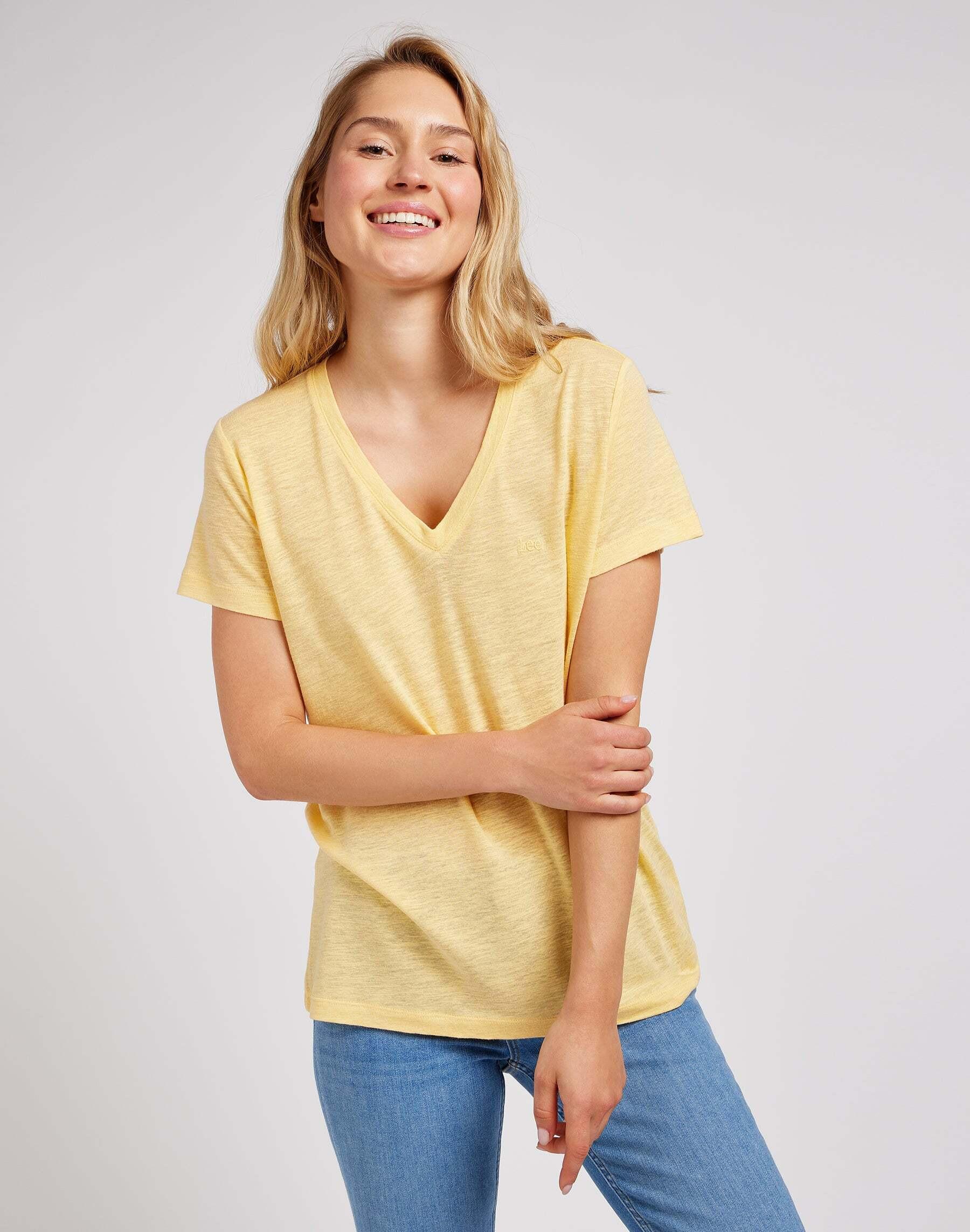 Image of T-shirts V-neck Tee Damen Gelb Bunt M
