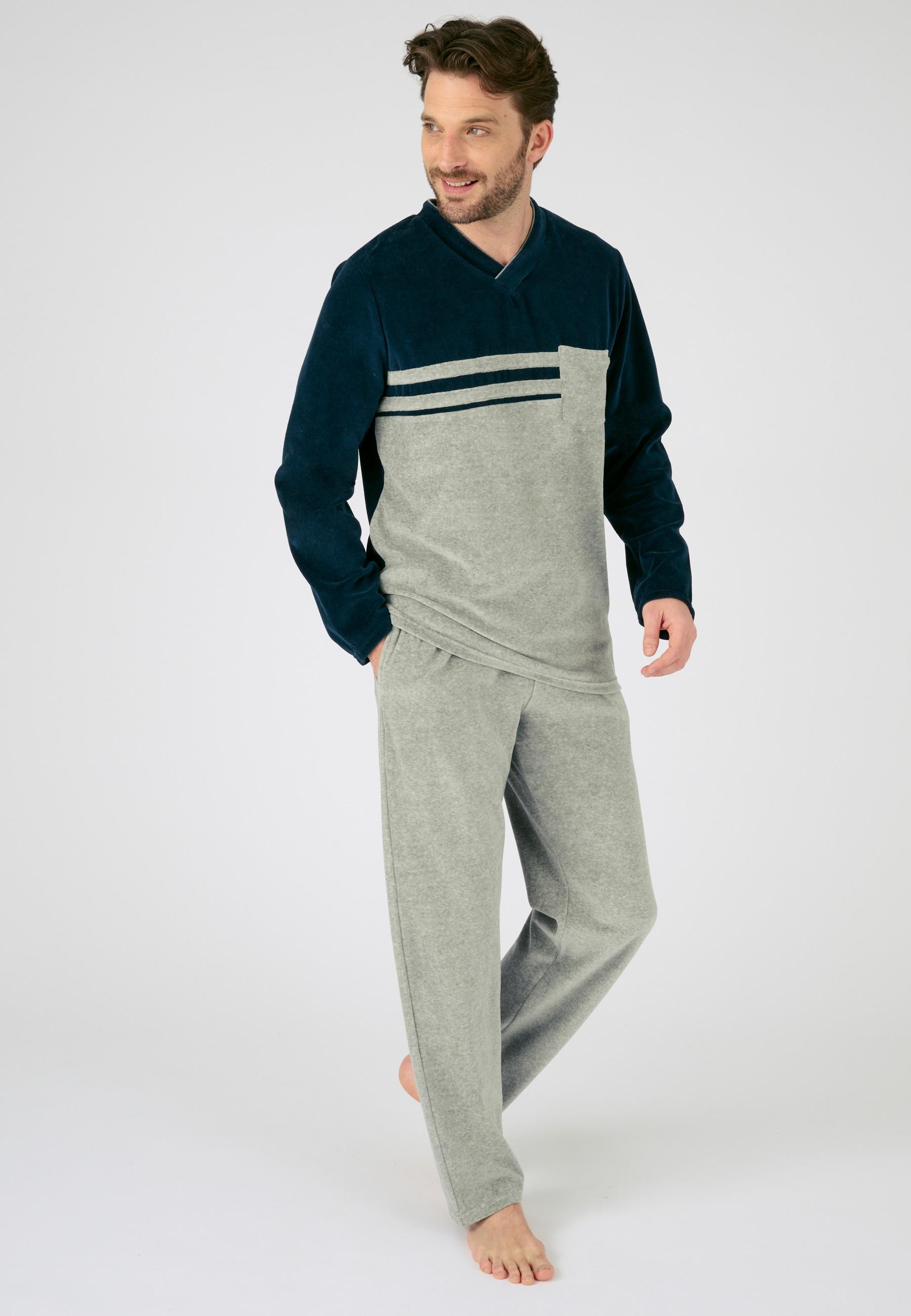 Image of Pyjama Mit Langen Ärmeln Samt Unisex Grau XXL