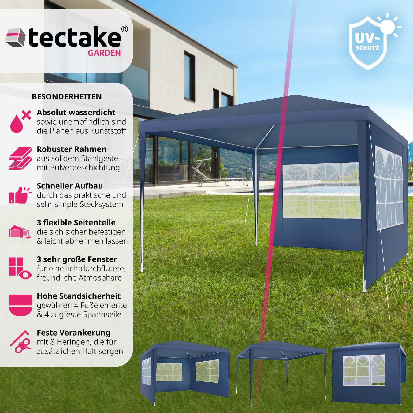 Tectake Gazebo Baraban 3 x 3 m con 3 pareti laterali  