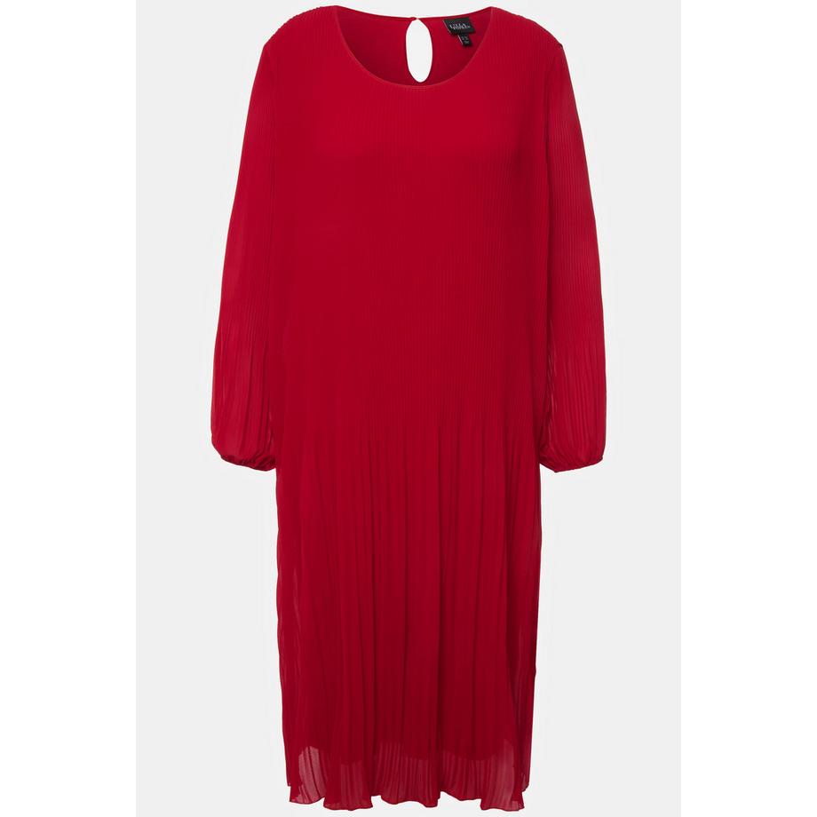 Ulla Popken Robe Midi Plissée Coupe A Col Rond Manches Longues  