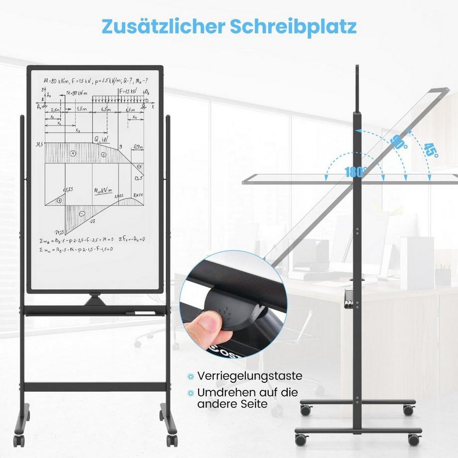 Northix  60 x 100 cm Doppelseitiges Magnetisches Whiteboard mit Rollen & Ständer & Stiftablage Schwarz 