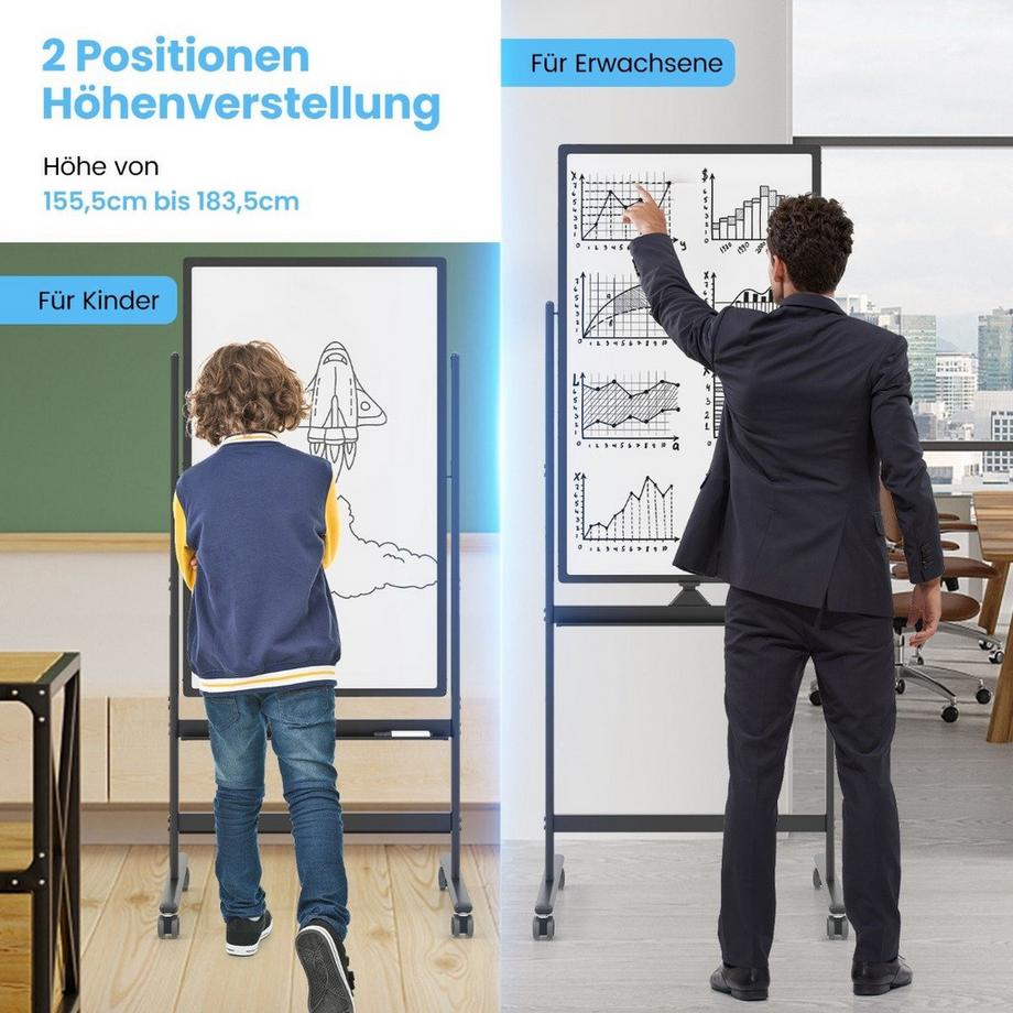 Northix  60 x 100 cm Doppelseitiges Magnetisches Whiteboard mit Rollen & Ständer & Stiftablage Schwarz 