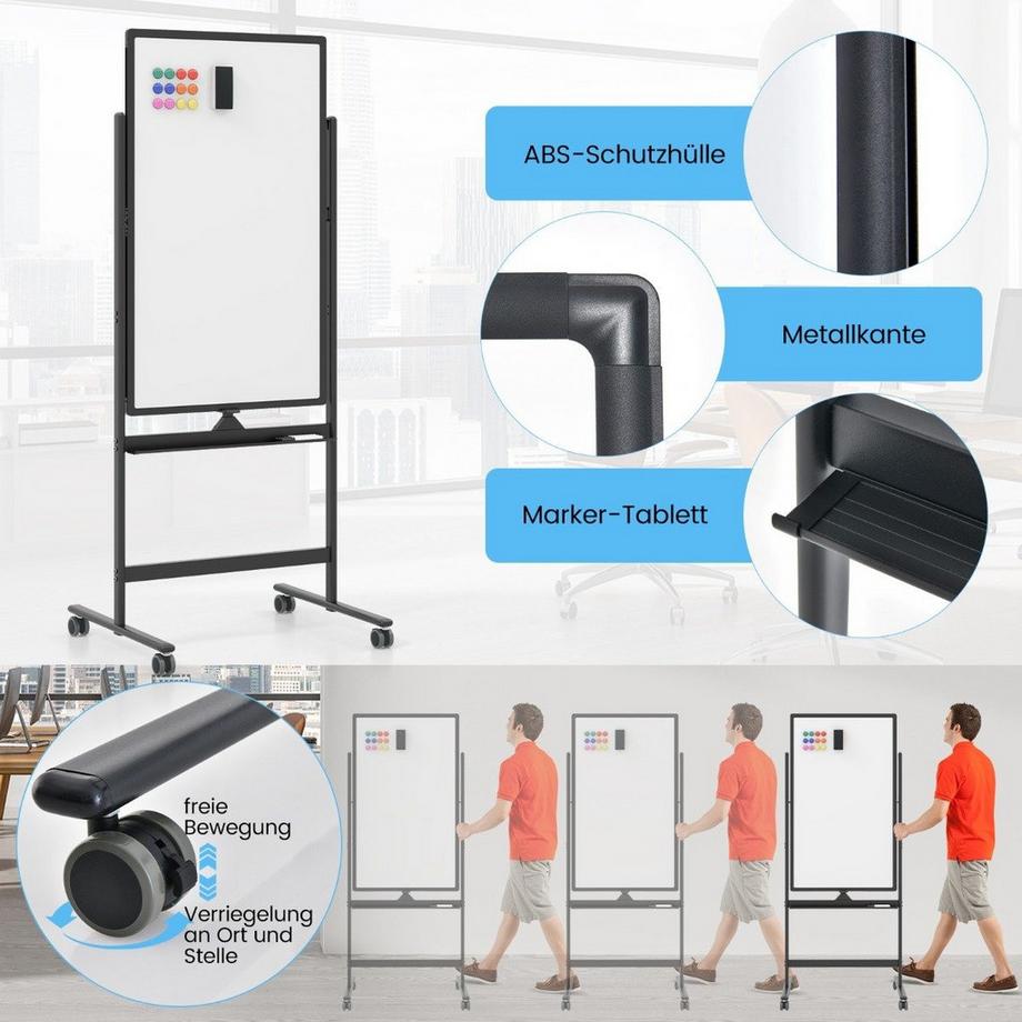 Northix  60 x 100 cm Doppelseitiges Magnetisches Whiteboard mit Rollen & Ständer & Stiftablage Schwarz 