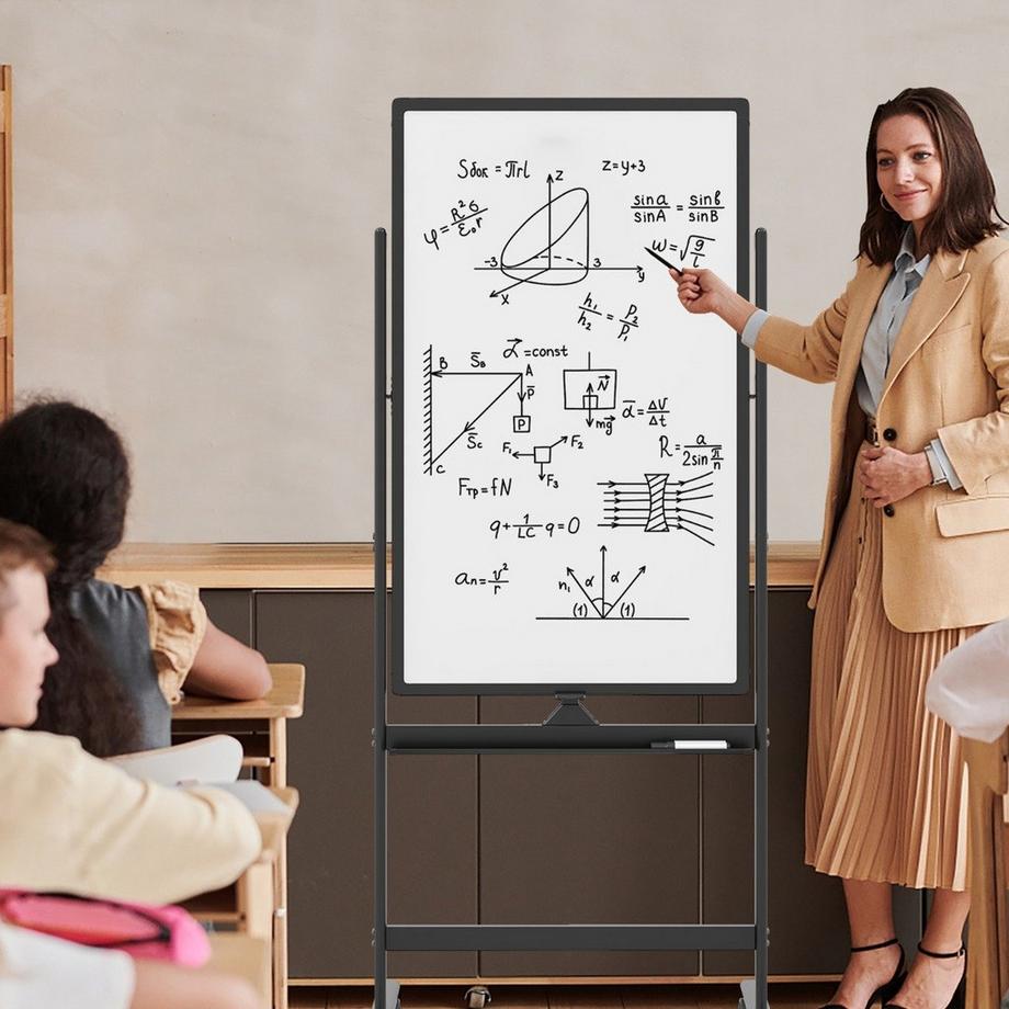 Northix  60 x 100 cm Doppelseitiges Magnetisches Whiteboard mit Rollen & Ständer & Stiftablage Schwarz 