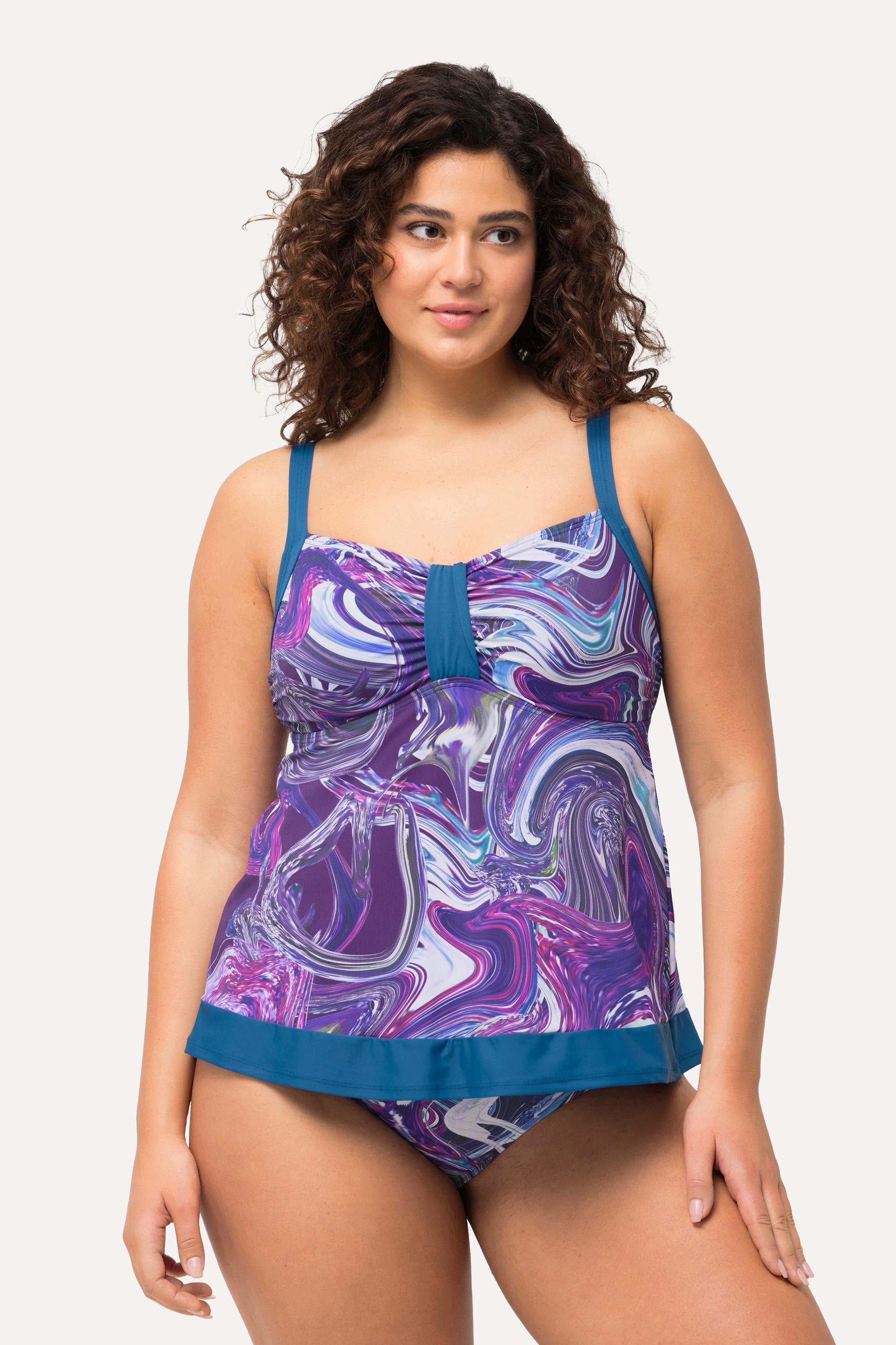 Ulla Popken  Tankini con design marmorizzato, coppe morbide e materiale riciclato 