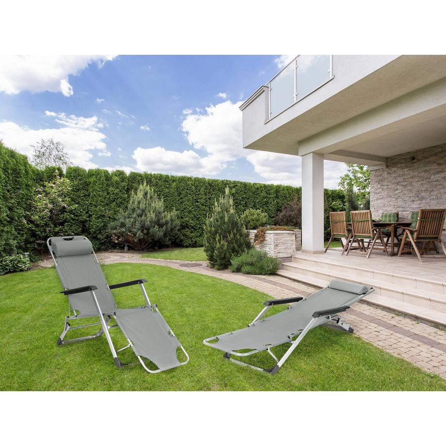 Northix Chaise longue de jardin et de plage, pliable 2 en 1, grise, MultiGarden  