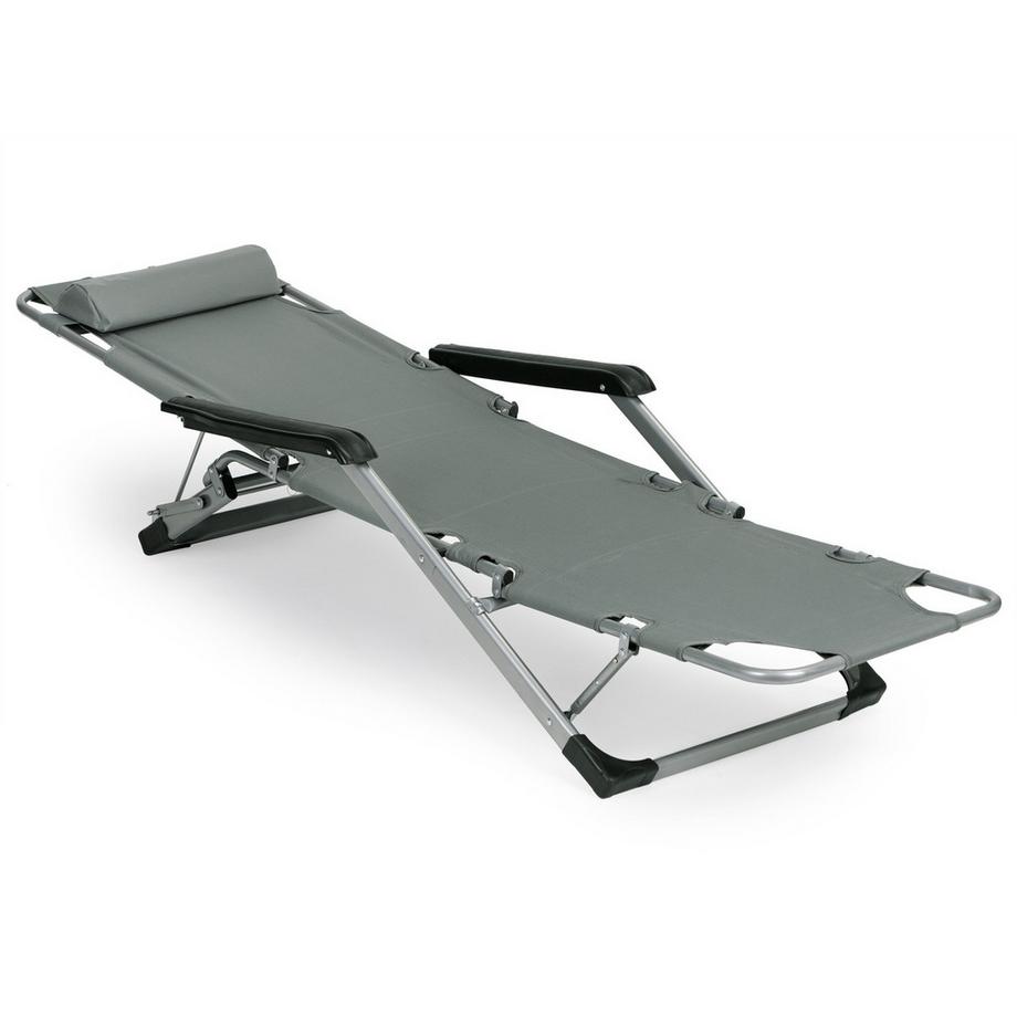 Northix Chaise longue de jardin et de plage, pliable 2 en 1, grise, MultiGarden  