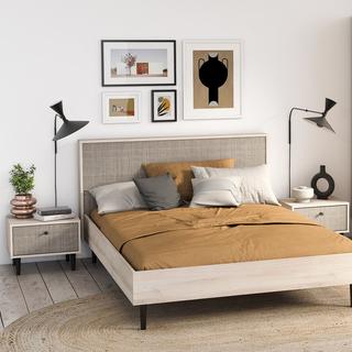 Calicosy Chevet 1 Tiroir décor Chêne - Impression Rotin et Noir Mat L44,6 cm - Saïgon  