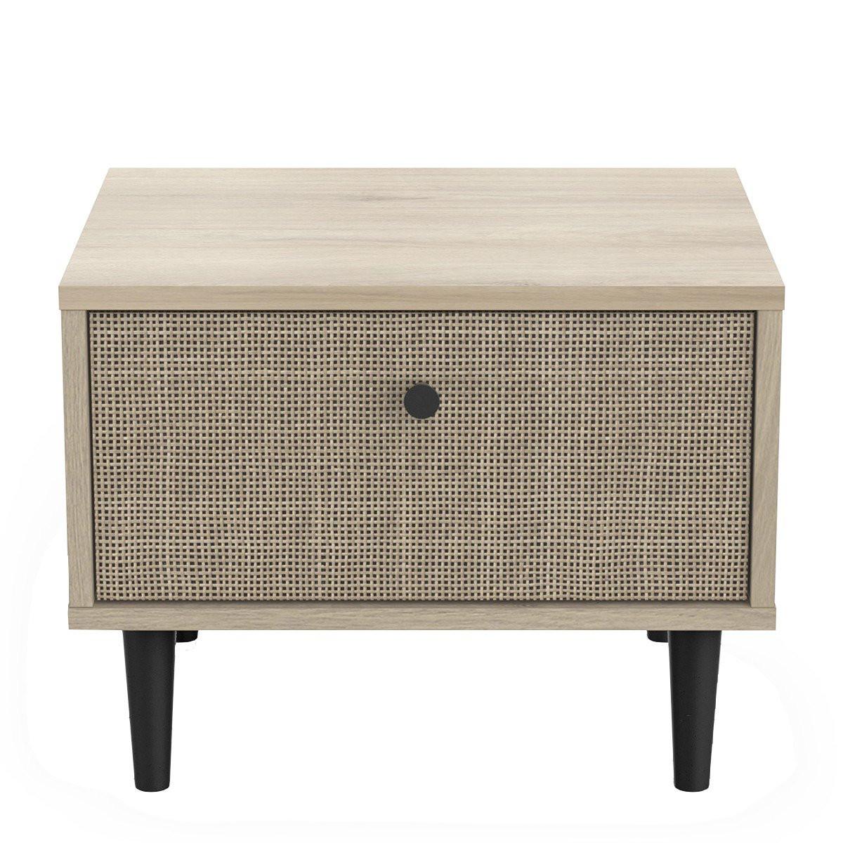 Calicosy Chevet 1 Tiroir décor Chêne - Impression Rotin et Noir Mat L44,6 cm - Saïgon  