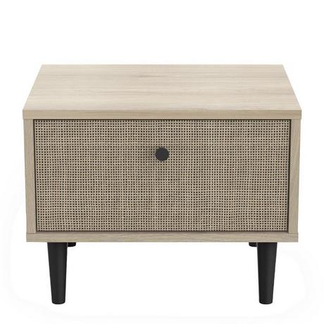 Calicosy Chevet 1 Tiroir décor Chêne - Impression Rotin et Noir Mat L44,6 cm - Saïgon  