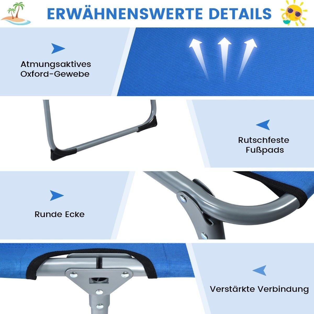 Northix Chaise longue de plage pliante 194 x 60 x 36-86 cm bleu  