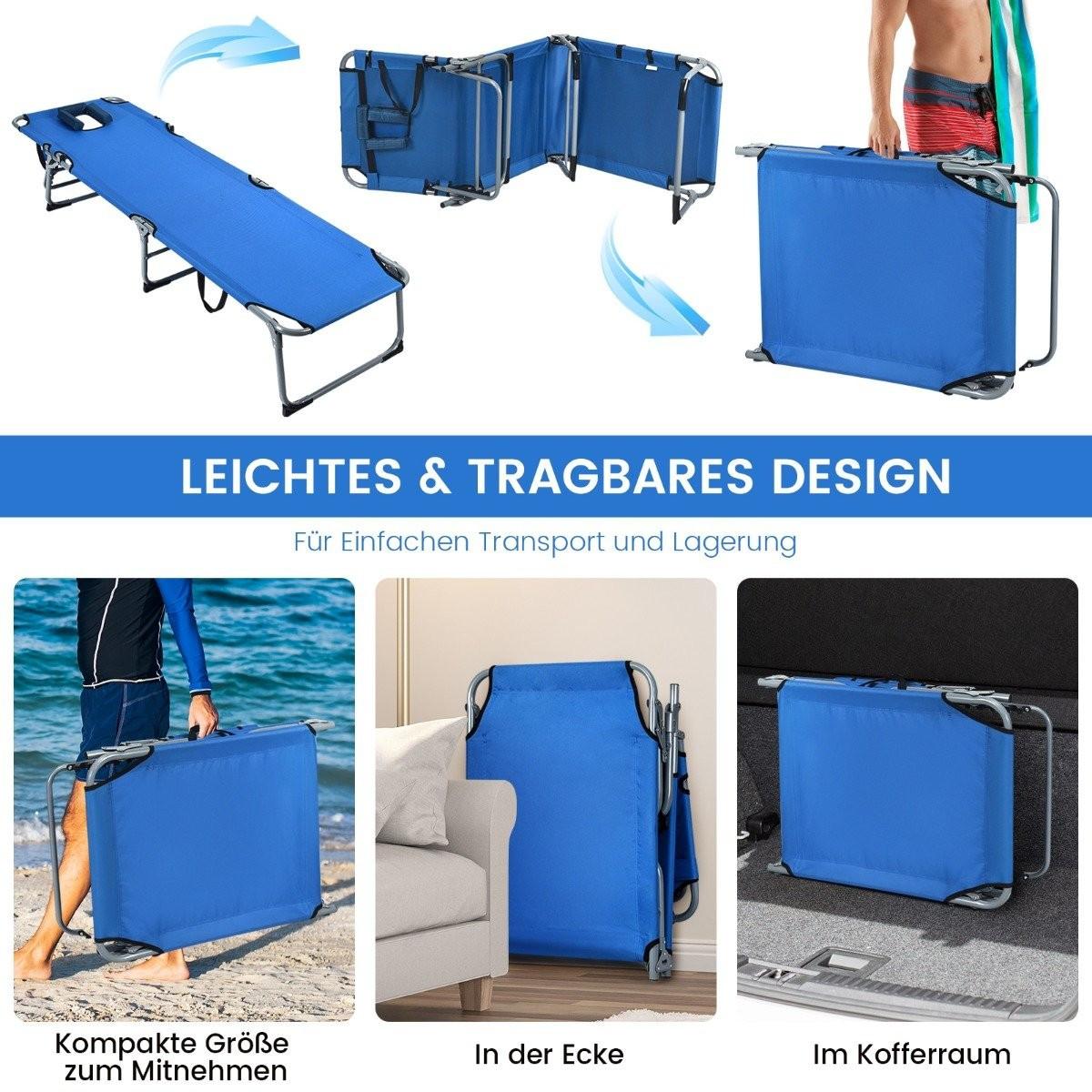 Northix Chaise longue de plage pliante 194 x 60 x 36-86 cm bleu  