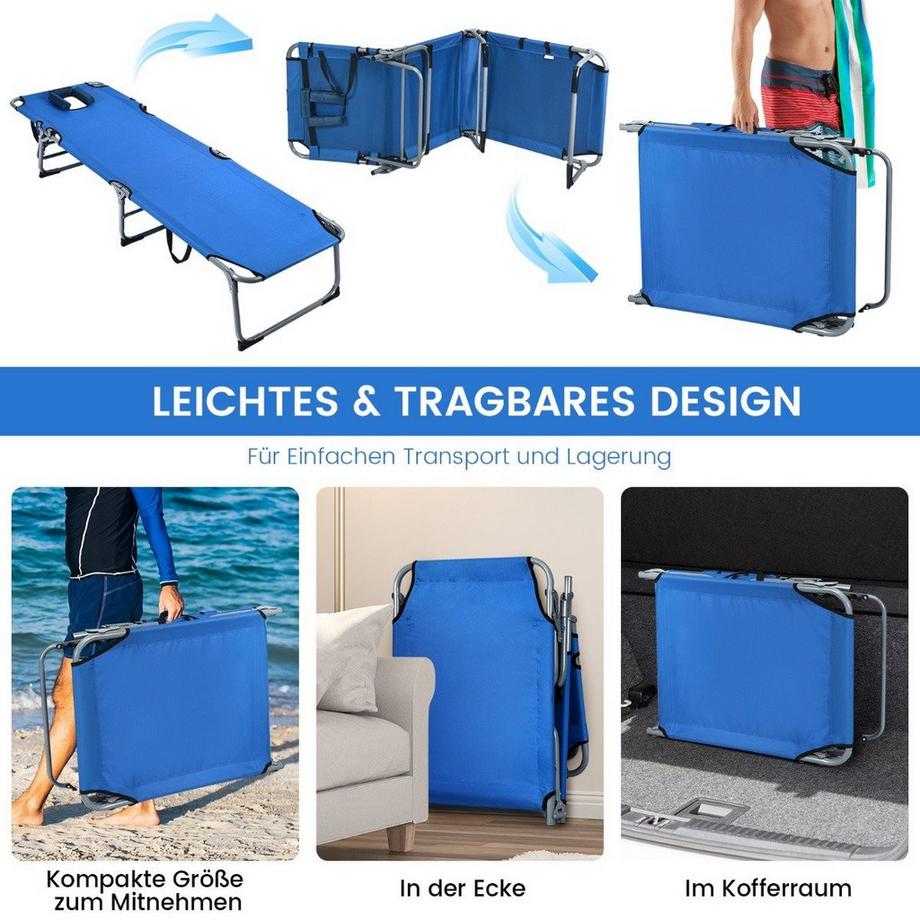 Northix Sonnenliege Zusammenklappbare Strandliege 194 x 60 x 36-86 cm Blau  