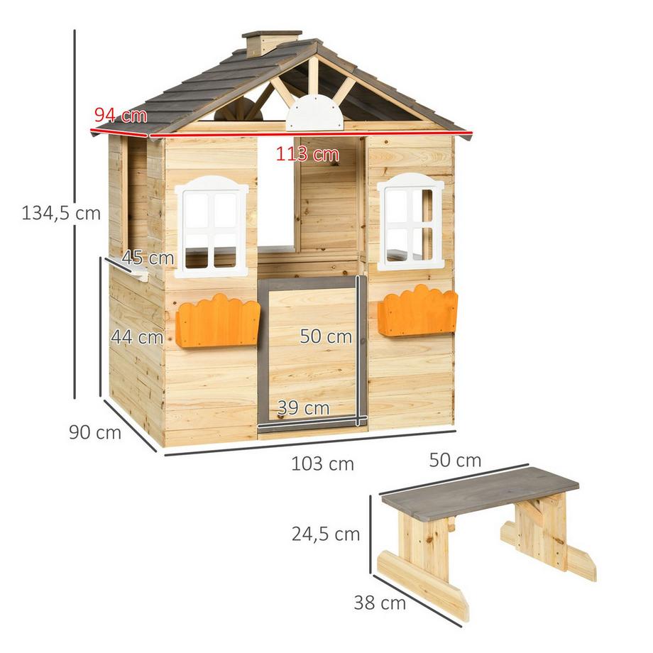 Northio  Spielhaus Für Kinder Holz Kinderspielhaus Mit Fenster Briefkasten Outdoor Gartenspielhaus Mit Blumentopfrack Holzspielhaus Für 3-7 Jahre 