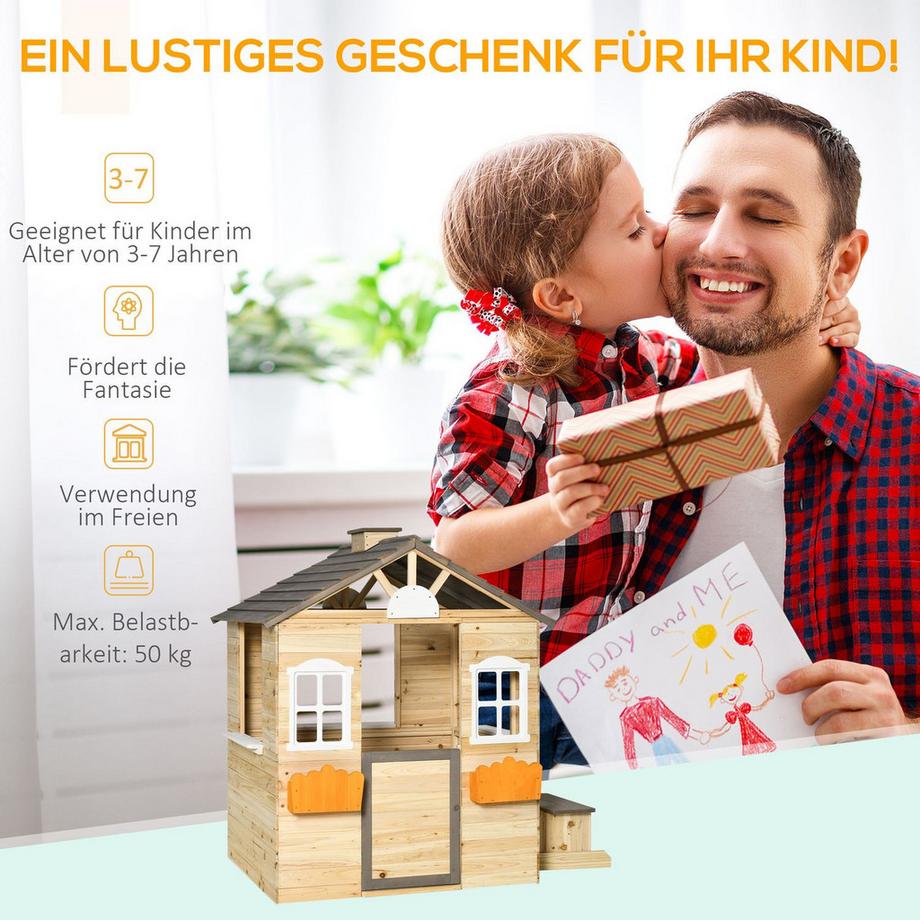 Northio  Spielhaus Für Kinder Holz Kinderspielhaus Mit Fenster Briefkasten Outdoor Gartenspielhaus Mit Blumentopfrack Holzspielhaus Für 3-7 Jahre 